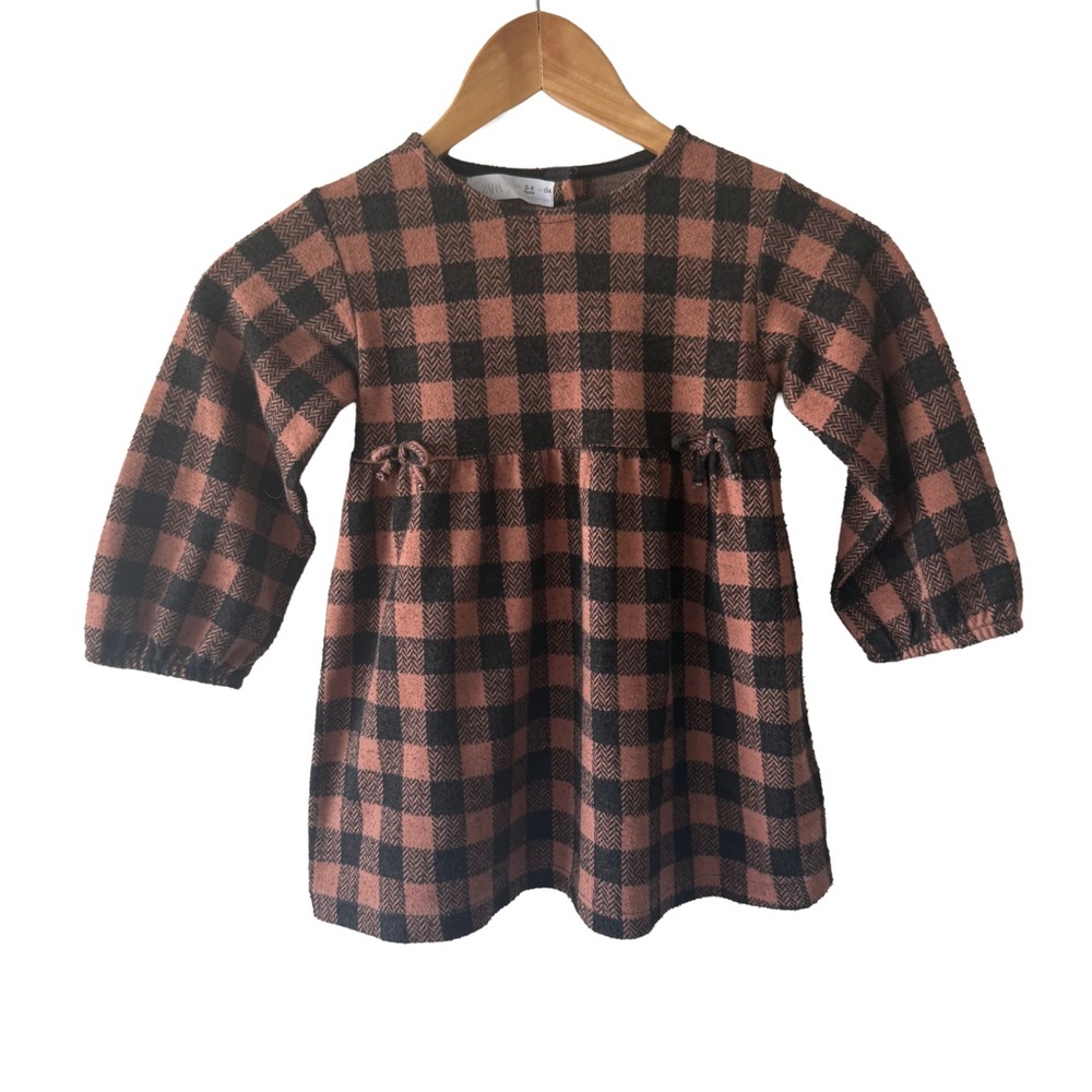 Zara Black and Brown Plaid Checkered Dress Toddler 3/4 Years